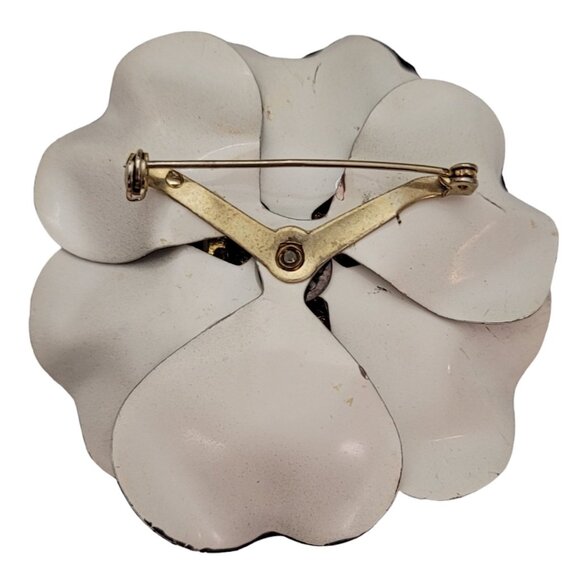 Vintage Scarlet Red Rhinestone And Gray Metal Flower Brooch Pin E650 - Picture 8 of 9